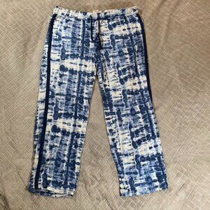 Lucky Brand Womens Large Lounge Pants Tie Dye Blue Mid Rise Pull On Straight Leg